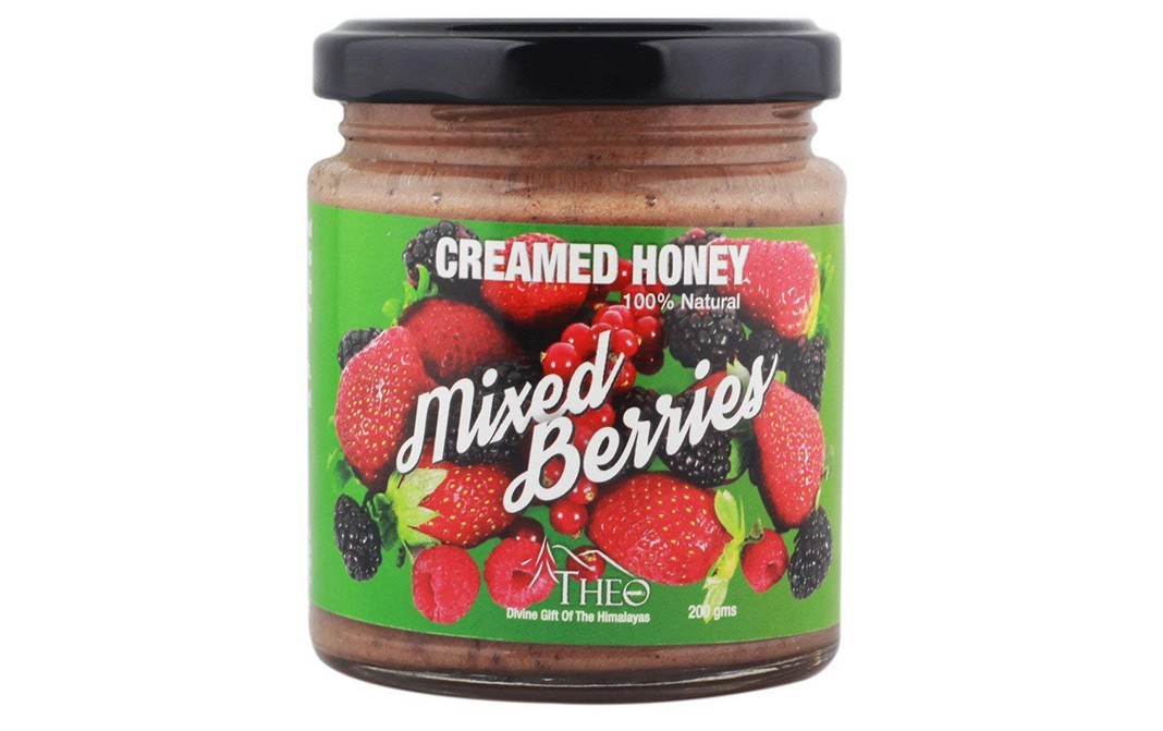 Theo Organics Mixed Berries Creamed Honey    Glass Jar  200 grams